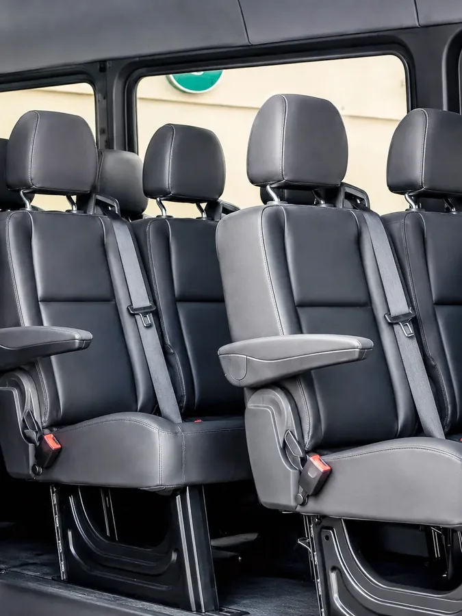 Comfortable passenger seating in an Allycar Sprinter shuttle
